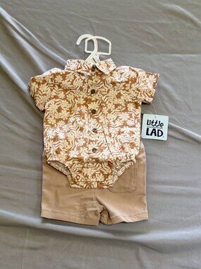 Little Lad Boys 2-Piece Outfit size 0-3 Months NWT Tan Floral
